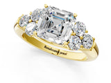 Yellow gold Asscher Cut Diamond Cluster Ring with Round Accent Stones and Prong Setting on a Classic Band_53