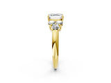 Yellow gold Asscher Cut Diamond Cluster Ring with Round Accent Stones and Prong Setting on a Classic Band_54