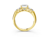 Yellow gold Asscher Cut Diamond Cluster Ring with Round Accent Stones and Prong Setting on a Classic Band_55