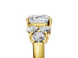 Yellow gold Asscher Cut Diamond Cluster Ring with Round Accent Stones and Prong Setting on a Classic Band_57