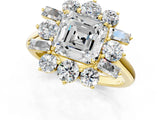 Yellow gold Asscher Cut Diamond Cluster Ring with Round and Baguette Stones, Split Shank Band, Prong Setting_16