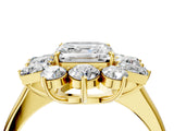 Yellow gold Asscher Cut Diamond Cluster Ring with Round and Baguette Stones, Split Shank Band, Prong Setting_19