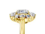 Yellow gold Asscher Cut Diamond Cluster Ring with Round and Baguette Stones, Split Shank Band, Prong Setting_20