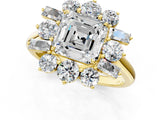 Yellow gold Asscher Cut Diamond Cluster Ring with Round and Baguette Stones, Split Shank Band, Prong Setting_4