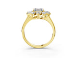 Yellow gold Asscher Cut Diamond Cluster Ring with Round and Baguette Stones, Split Shank Band, Prong Setting_6