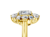 Yellow gold Asscher Cut Diamond Cluster Ring with Round and Baguette Stones, Split Shank Band, Prong Setting_8