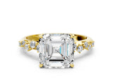 Yellow gold Asscher Cut Diamond Cluster Side Stone Solitaire Ring with Prong Setting_57
