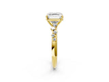 Yellow gold Asscher Cut Diamond Cluster Side Stone Solitaire Ring with Prong Setting_59