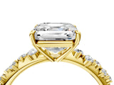 Yellow gold Asscher Cut Diamond Cluster Side Stone Solitaire Ring with Prong Setting_61
