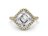 Yellow gold Asscher Cut Diamond Cushion Halo Ring with Pavé Band_15