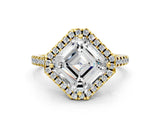 Yellow gold Asscher Cut Diamond Cushion Halo Ring with Pavé Band_3
