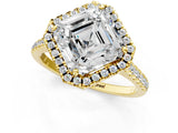Yellow gold Asscher Cut Diamond Cushion Halo Ring with Pavé Band_4