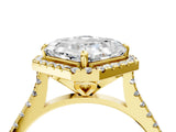 Yellow gold Asscher Cut Diamond Cushion Halo Ring with Pavé Band_7