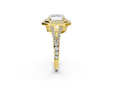 Yellow gold Asscher Cut Diamond Double Halo Ring with Pavé Band and Prong Setting_45