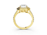 Yellow gold Asscher Cut Diamond Double Halo Ring with Pavé Band and Prong Setting_46