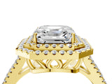 Yellow gold Asscher Cut Diamond Double Halo Ring with Pavé Band and Prong Setting_47