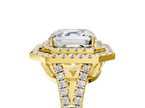 Yellow gold Asscher Cut Diamond Double Halo Ring with Pavé Band and Prong Setting_48
