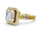 Yellow gold Asscher Cut Diamond Double Halo Ring with Split Shank and Four-Prong Setting_15