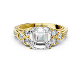 Yellow gold Asscher Cut Diamond Engagement Ring with Bezel Set Round Side Stones and Prong Setting_54