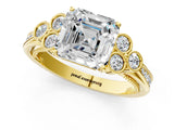 Yellow gold Asscher Cut Diamond Engagement Ring with Bezel Set Round Side Stones and Prong Setting_55