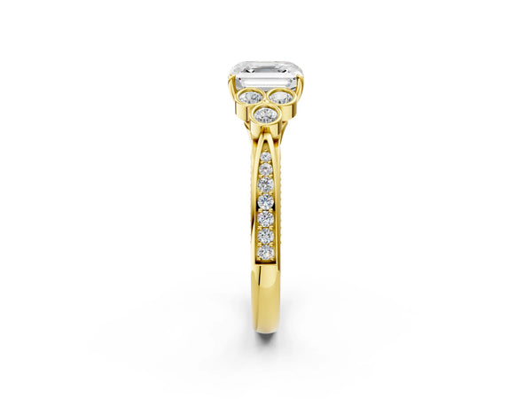 Yellow Gold Asscher Cut Engagement Ring Setting with Bezel-Set Shoulder Clusters