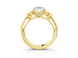 Yellow gold Asscher Cut Diamond Engagement Ring with Bezel Set Round Side Stones and Prong Setting_57