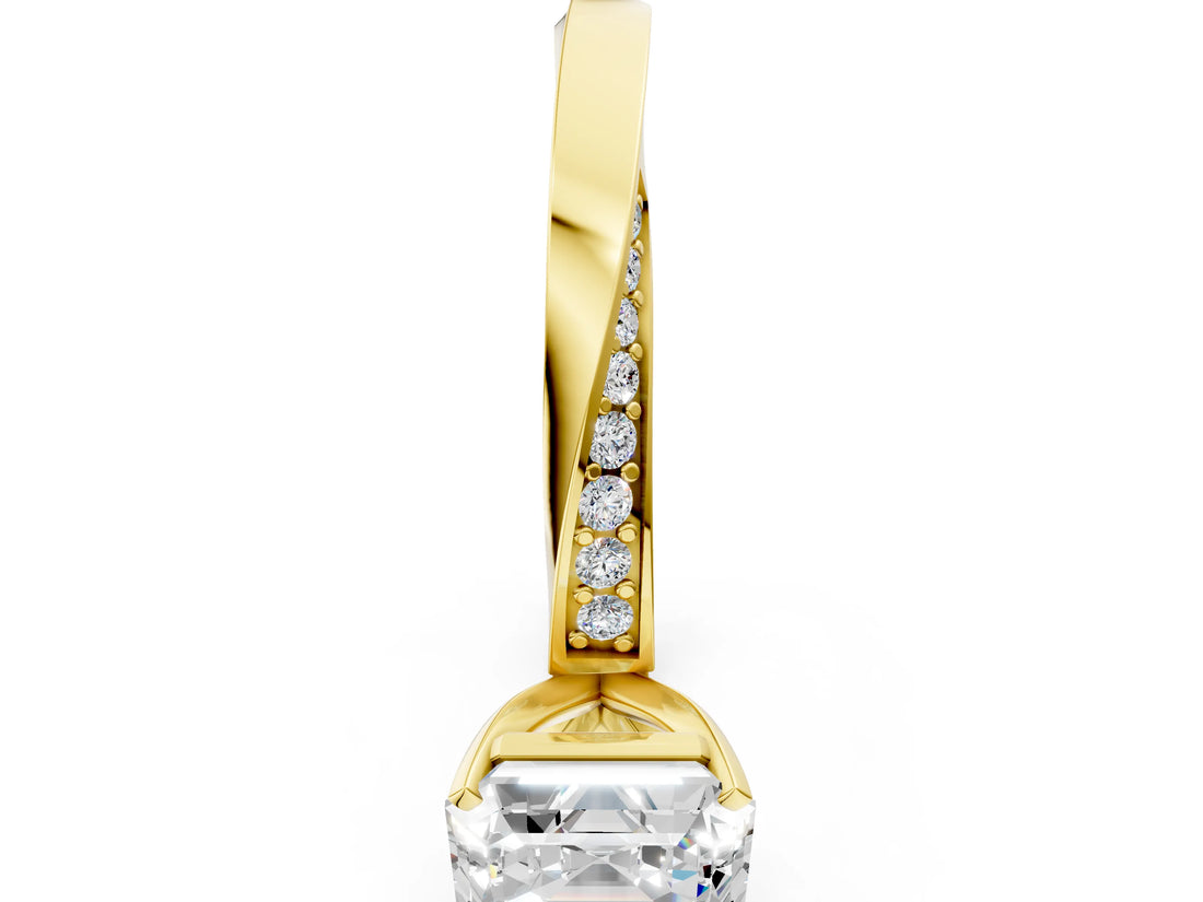 Yellow gold Asscher Cut Diamond Engagement Ring with Side Stone Accents and Four-Prong Setting_12