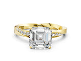 Yellow gold Asscher Cut Diamond Engagement Ring with Side Stone Accents and Four-Prong Setting_15