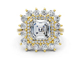 Yellow gold Asscher Cut Diamond Floral Double Halo Engagement Ring with Prong Setting_17