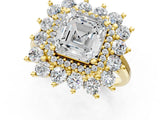 Yellow gold Asscher Cut Diamond Floral Double Halo Engagement Ring with Prong Setting_18