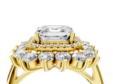 Yellow gold Asscher Cut Diamond Floral Double Halo Engagement Ring with Prong Setting_21