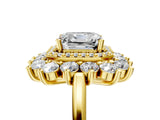 Yellow gold Asscher Cut Diamond Floral Double Halo Engagement Ring with Prong Setting_22