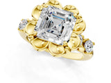 Yellow gold Asscher Cut Diamond Floral Halo Engagement Ring with Shared Prong Setting 2