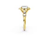 Yellow gold Asscher Cut Diamond Floral Halo Engagement Ring with Shared Prong Setting 3
