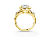 Yellow gold Asscher Cut Diamond Floral Halo Engagement Ring with Shared Prong Setting 4