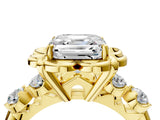 Yellow gold Asscher Cut Diamond Floral Halo Engagement Ring with Shared Prong Setting 5