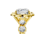 Yellow gold Asscher Cut Diamond Floral Halo Engagement Ring with Shared Prong Setting
