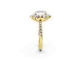Yellow gold Asscher Cut Diamond Floral Halo Pave Band with Prong Setting_24
