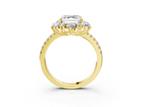 Yellow gold Asscher Cut Diamond Floral Halo Pave Band with Prong Setting_25