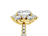 Yellow gold Asscher Cut Diamond Floral Halo Pave Band with Prong Setting_27
