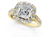 Yellow gold Asscher Cut Diamond Floral Halo Ring with Pavé Band and Prong Setting_4