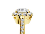 Yellow gold Asscher Cut Diamond Floral Halo Ring with Pavé Band and Prong Setting_8