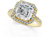 Yellow gold Asscher Cut Diamond Halo Engagement Ring with Pavé Band and Prong Setting_28