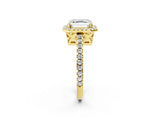 Yellow gold Asscher Cut Diamond Halo Engagement Ring with Pavé Band and Prong Setting_29