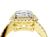 Yellow gold Asscher Cut Diamond Halo Engagement Ring with Pavé Band and Prong Setting_31