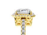 Yellow gold Asscher Cut Diamond Halo Engagement Ring with Pavé Band and Prong Setting_32