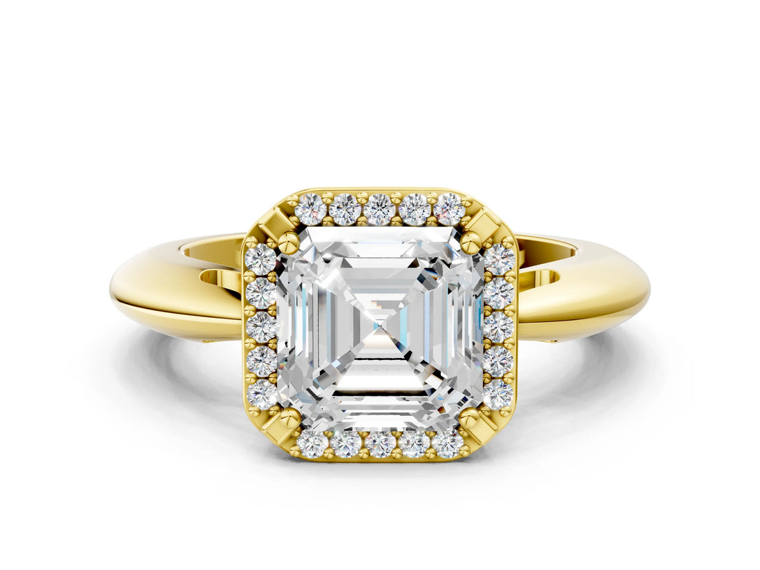 Yellow gold Asscher Cut Diamond Halo Engagement Ring with Split Shank and Four-Prong Setting_51