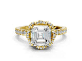 Yellow gold Asscher Cut Diamond Halo Pave Band with Four-Prong Setting_4