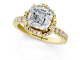 Yellow gold Asscher Cut Diamond Halo Pave Band with Four-Prong Setting_5