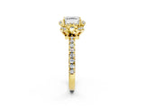 Yellow gold Asscher Cut Diamond Halo Pave Band with Four-Prong Setting_6